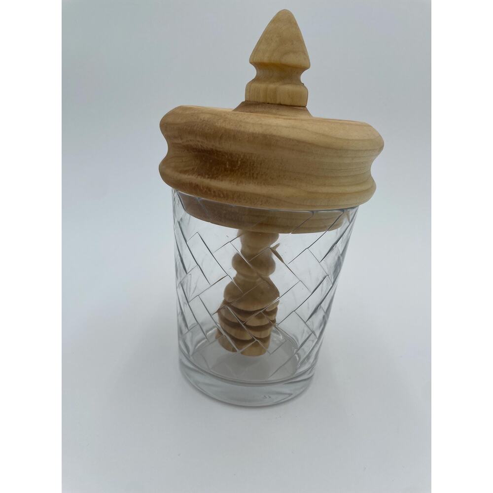 Hand-Turned Poplar Wood Honey Dipper Jar, Upcycled Glass